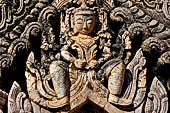 Elaborate figures carved in stucco decorate the ancient stupas, Kakku Buddhist Ruins. Shan State in Myanmar (Burma).